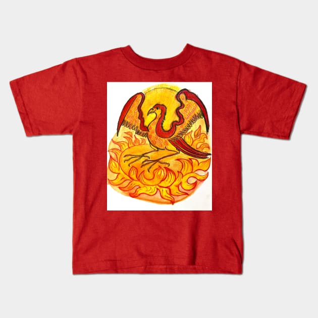 Phoenix in Flames Kids T-Shirt by Visuddhi